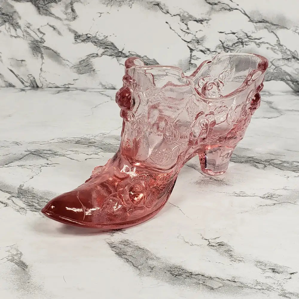 Fenton Pink Glass Shoe Vintage Collectibles