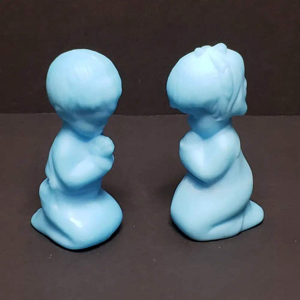 Fenton Satin Blue Custard Glass Praying Children (Vintage) Decor
