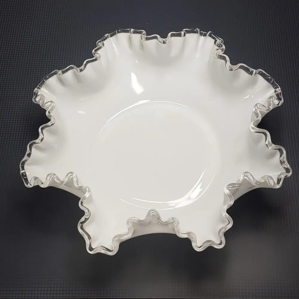 Fenton Silver Crest Double Crimped Cased Glass Bowl Large 11.5 Diameter Vintage Decor