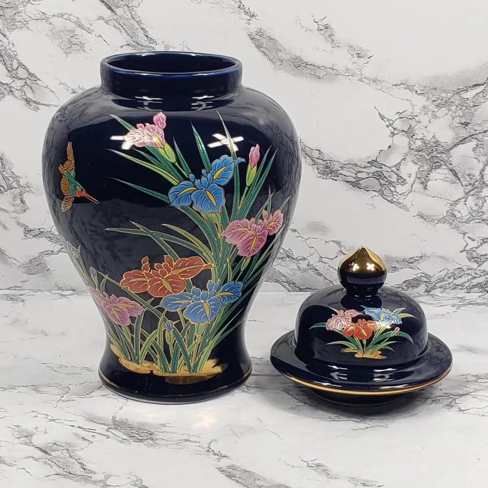 Ginger Jar Cobalt Blue Gold Gilded Porcelain Japan Vintage Vases