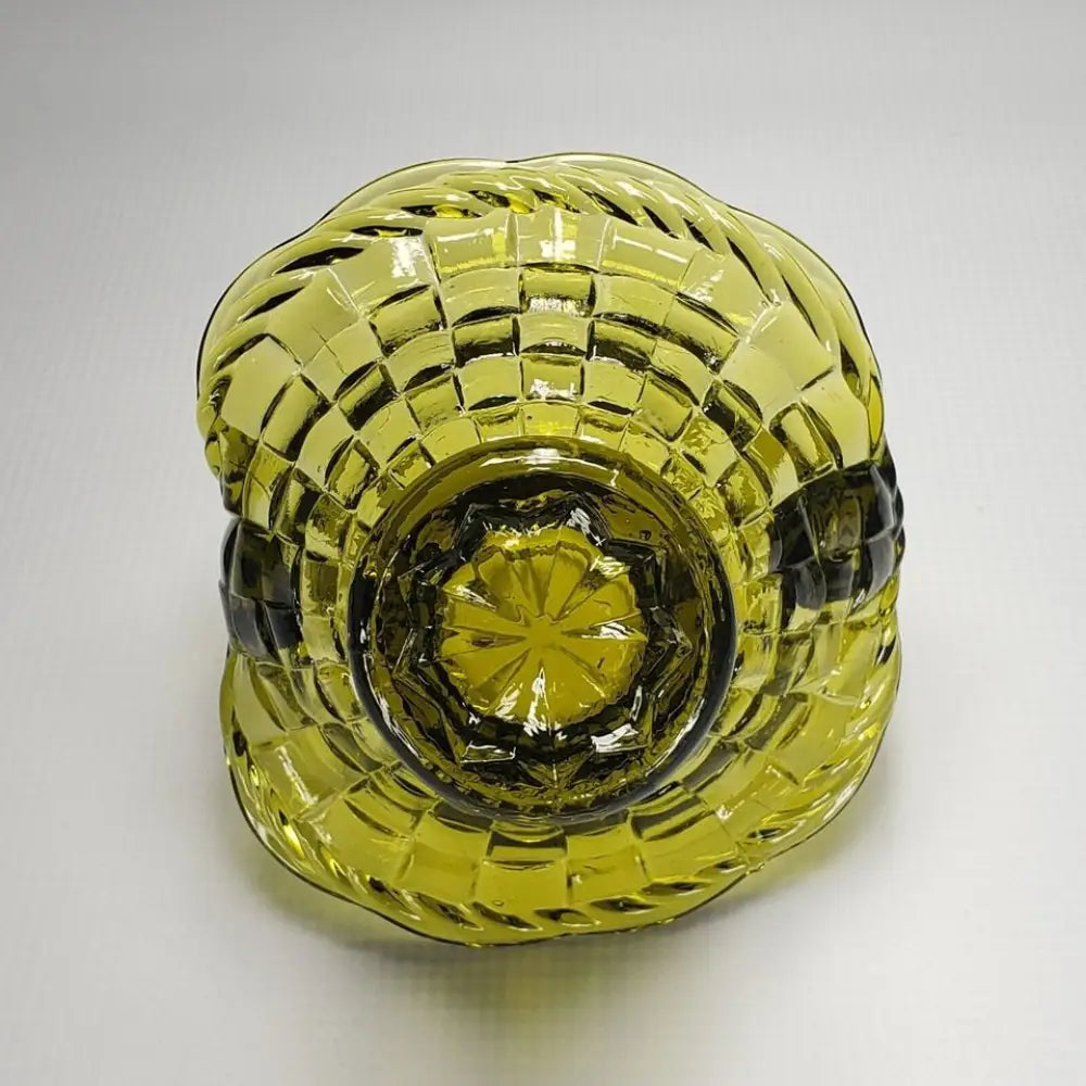 Glass Basket Woven Pattern Olive Green Vintage - Decor