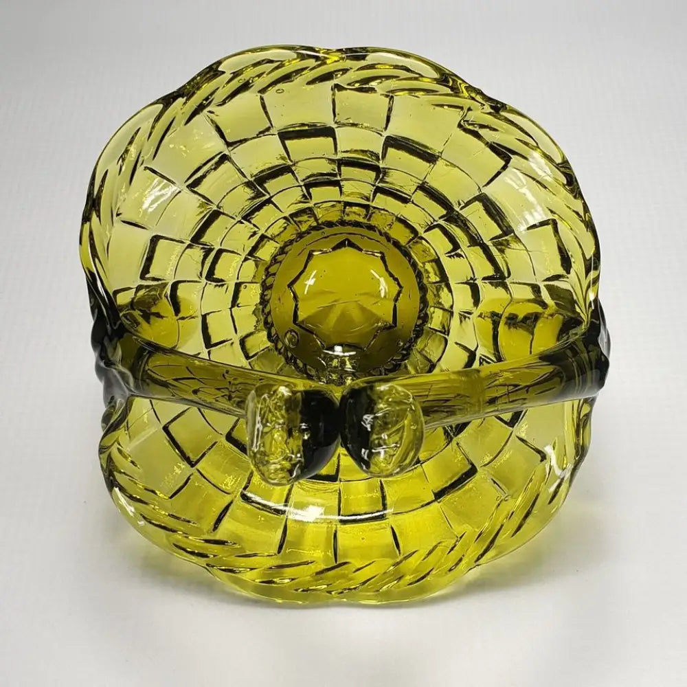 Glass Basket Woven Pattern Olive Green Vintage - Decor