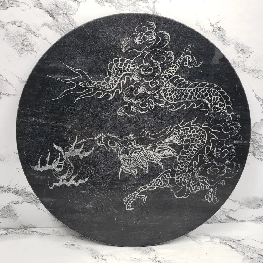 Hand Engraved Stone Dragon Plant Trivet Vintage Decor