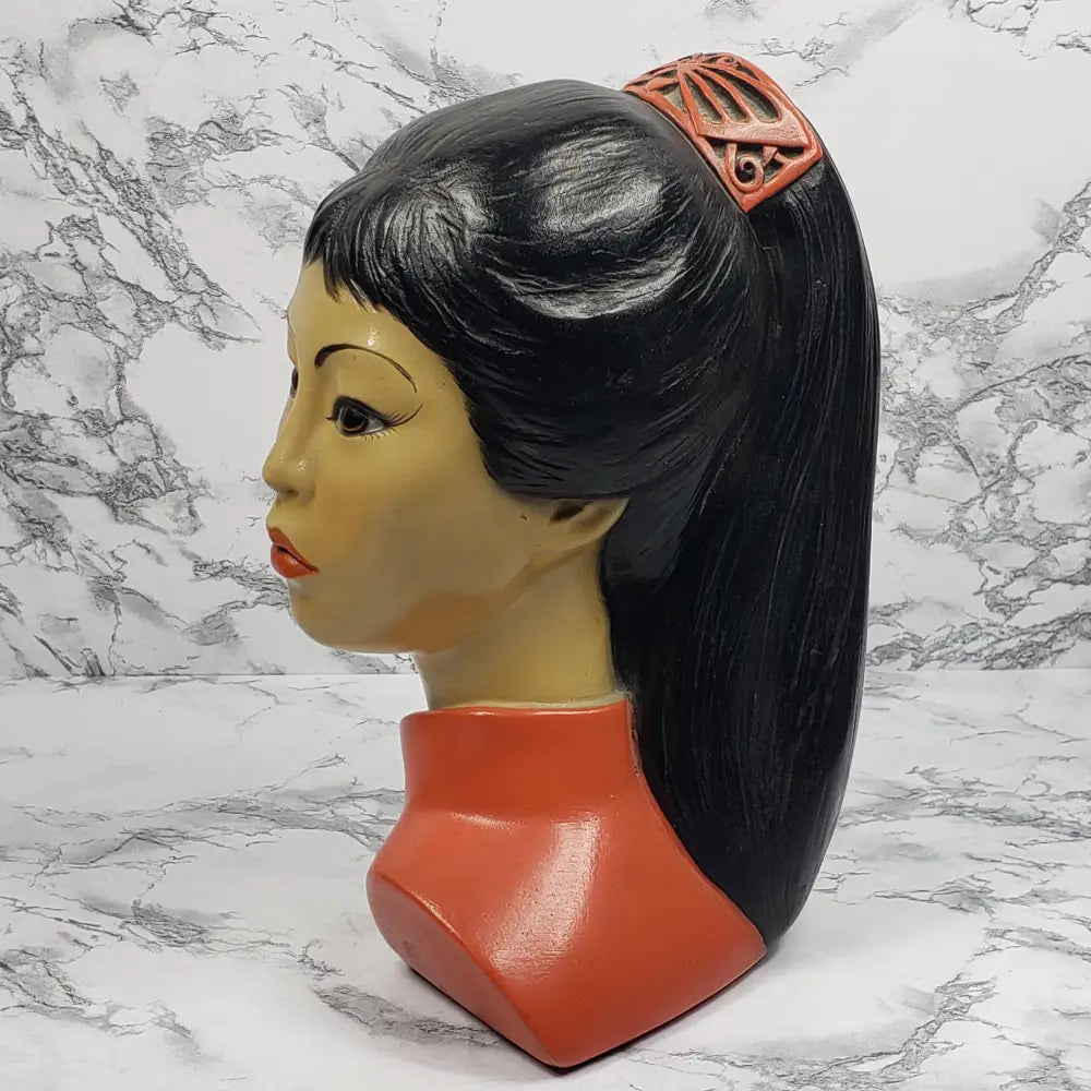 Hand Painted Asian Woman Statue Brower Vintage Home & Garden