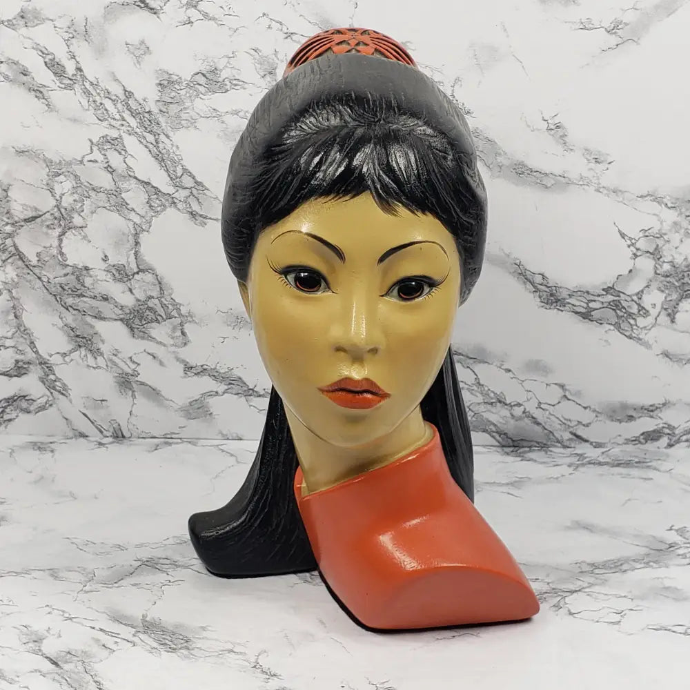 Hand Painted Asian Woman Statue Brower Vintage Home & Garden