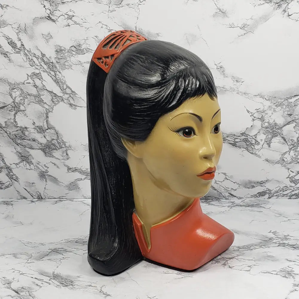 Hand Painted Asian Woman Statue Brower Vintage Home & Garden