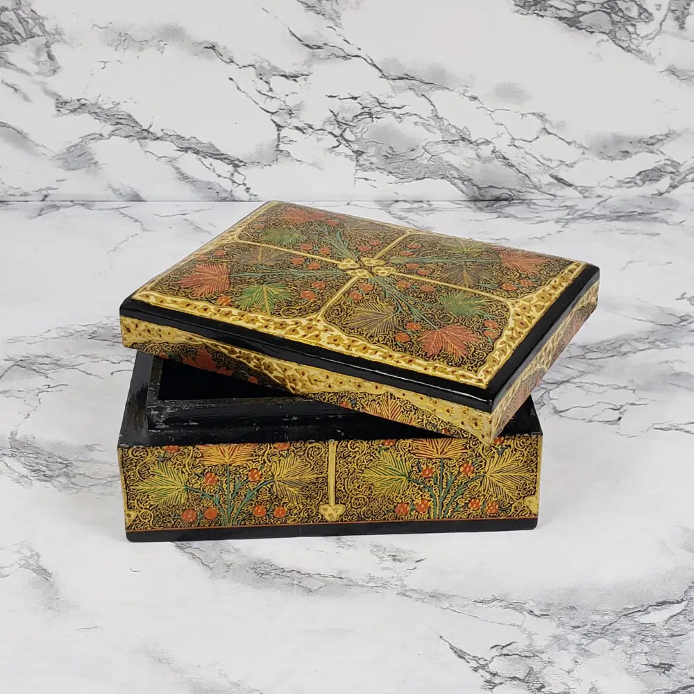 Hand Painted Lacquer Box Kashmir Vintage Decor