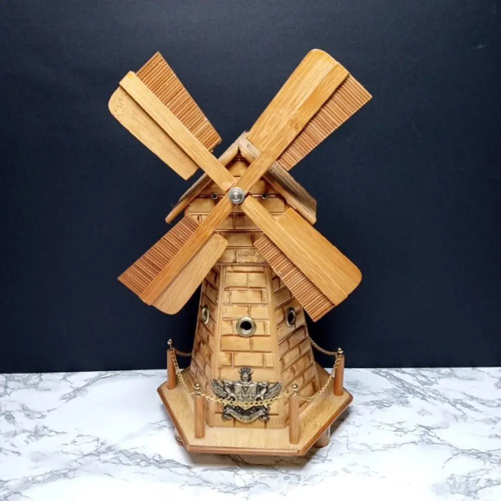 Handmade Bamboo Windmill Music Box Coin Bank ( Vintage ) Decor