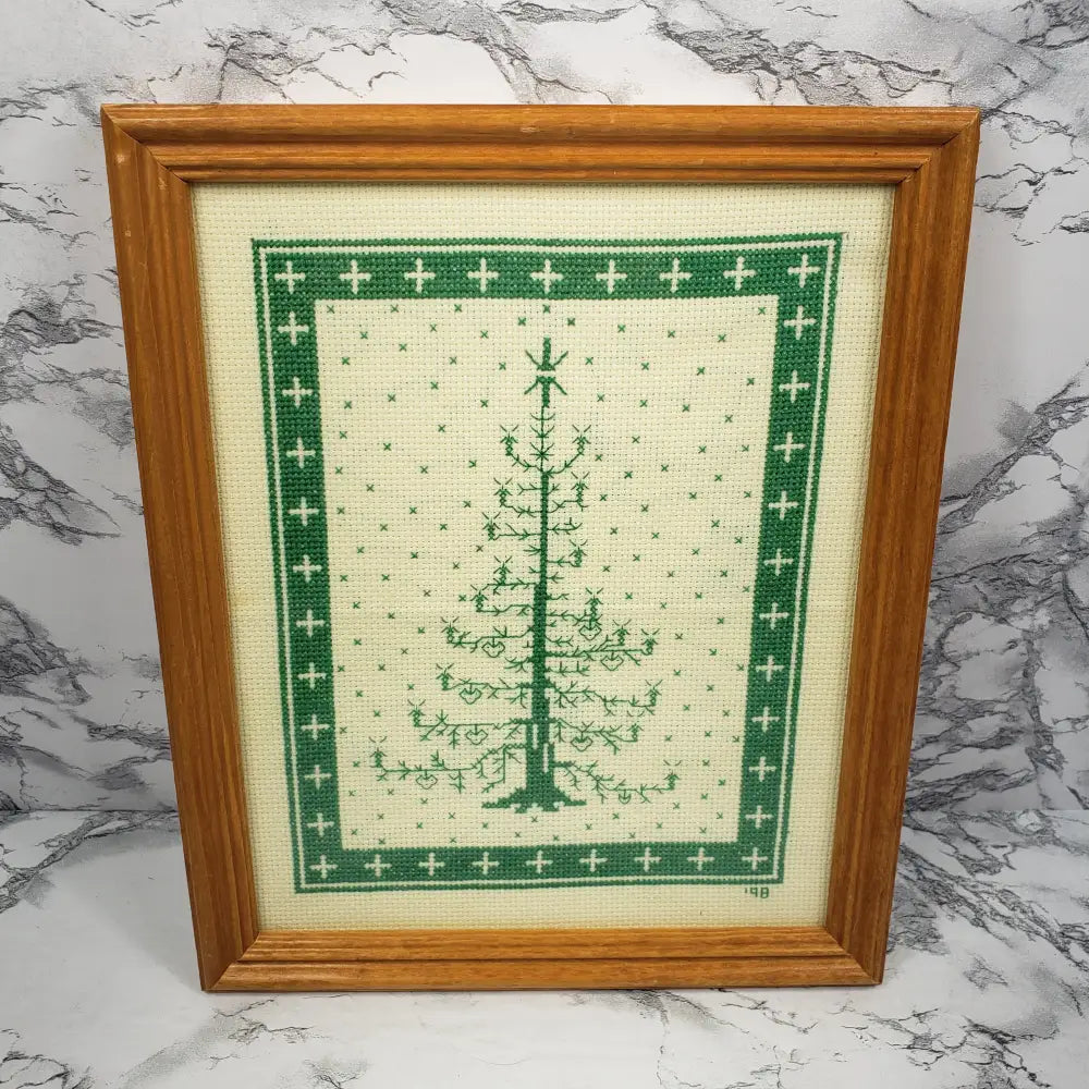 Handmade Christmas Tree Needlepoint Vintage Decor