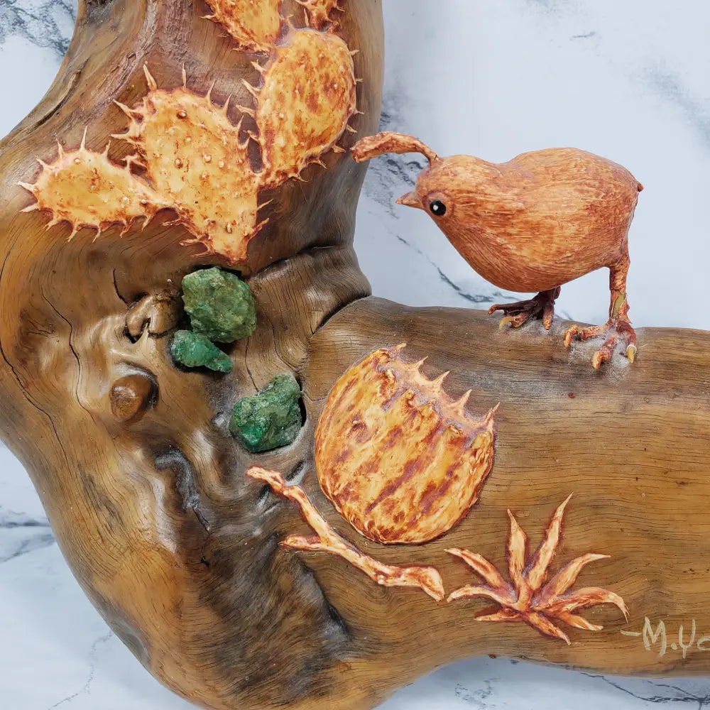 Handmade Driftwood Quail Desert Cactus Turquoise Wall Art Vintage Decor