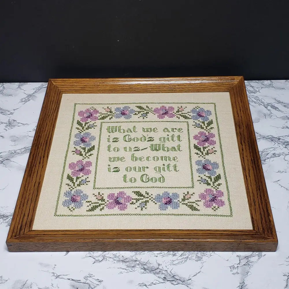 Handmade Framed Cross Stitch Religious Quote (Vintage) Decor