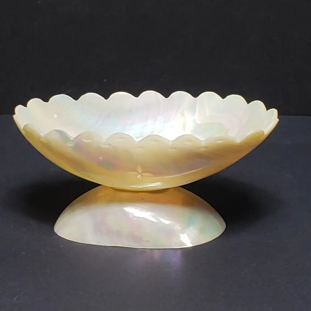 Handmade Mother Of Pearl Engraved Pedestal Trinket Dish (Vintage) Decor