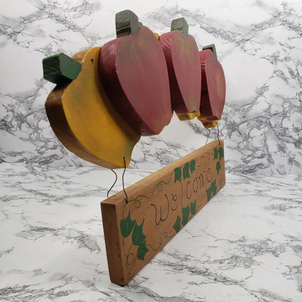 Handmade Solid Wood Apples Welcome Sign Vintage Decor