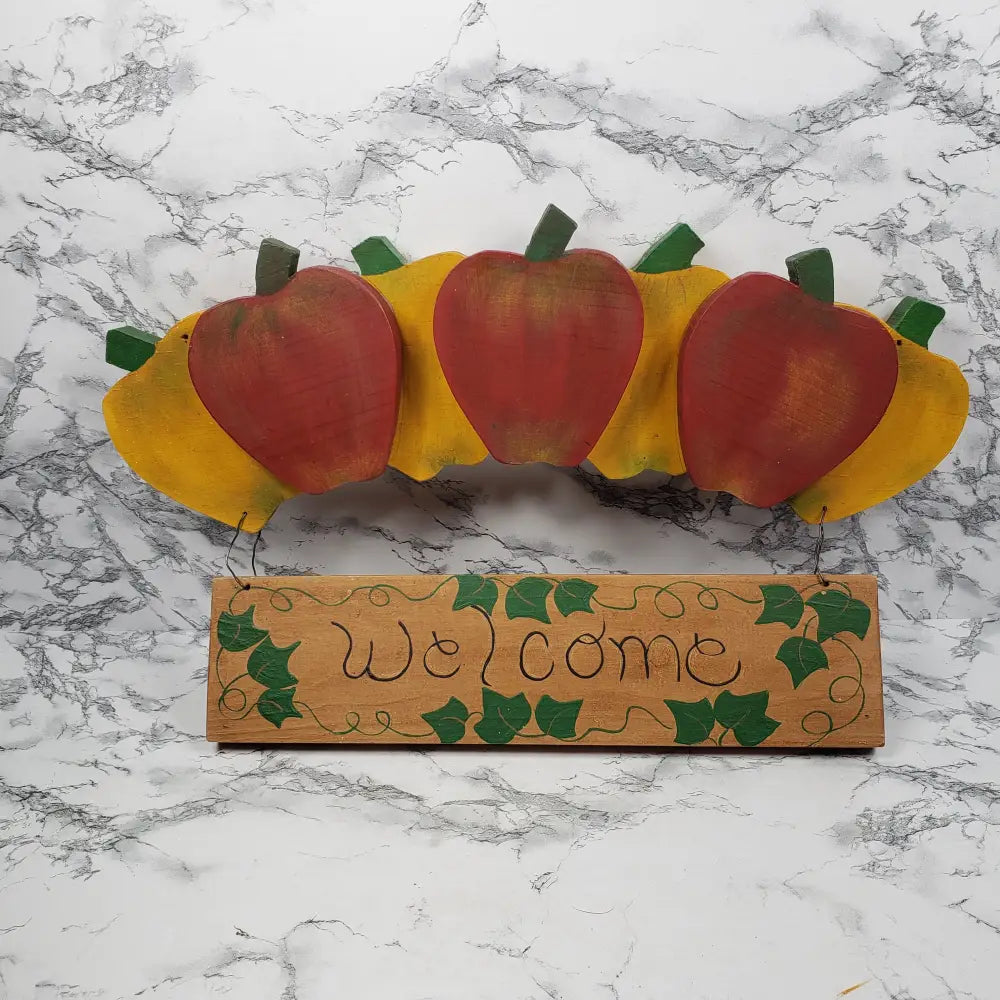 Handmade Solid Wood Apples Welcome Sign Vintage Decor