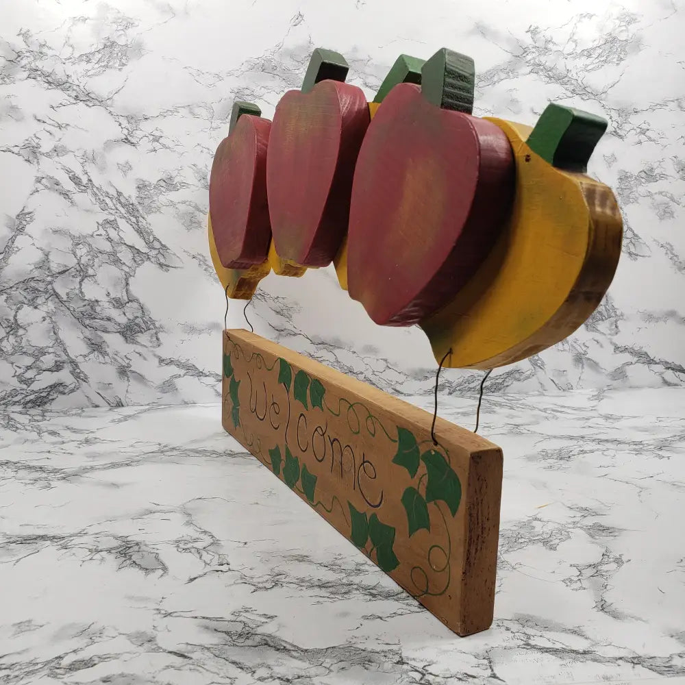 Handmade Solid Wood Apples Welcome Sign Vintage Decor