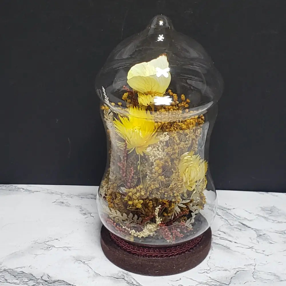 Handmade Wildflowers Butterfly Glass Dome Display (Vintage) Decor