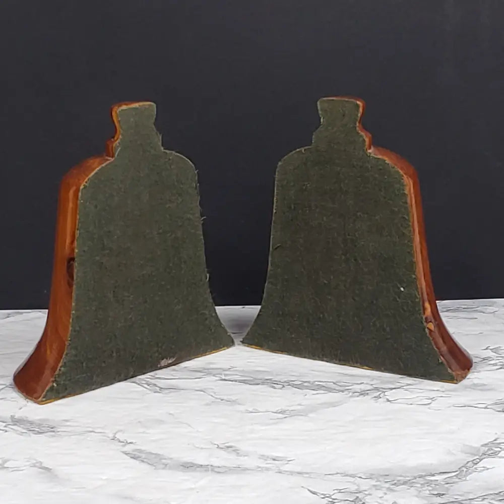 Handmade Wood Bell Bookend Set Vintage Bookends