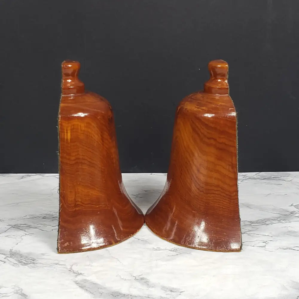 Handmade Wood Bell Bookend Set Vintage Bookends