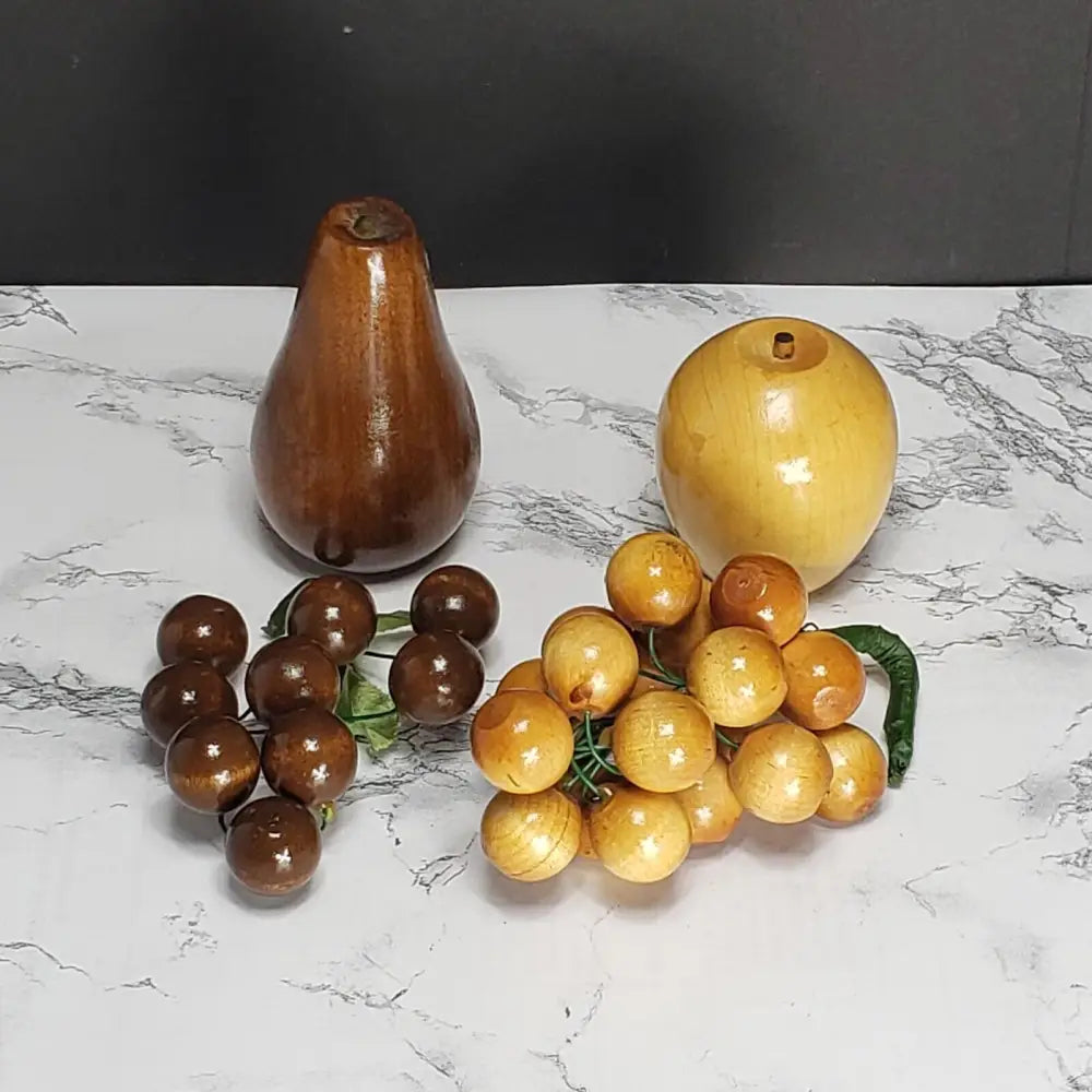 Handmade Wood Pedestal Bowl With Fruit Vintage Decor
