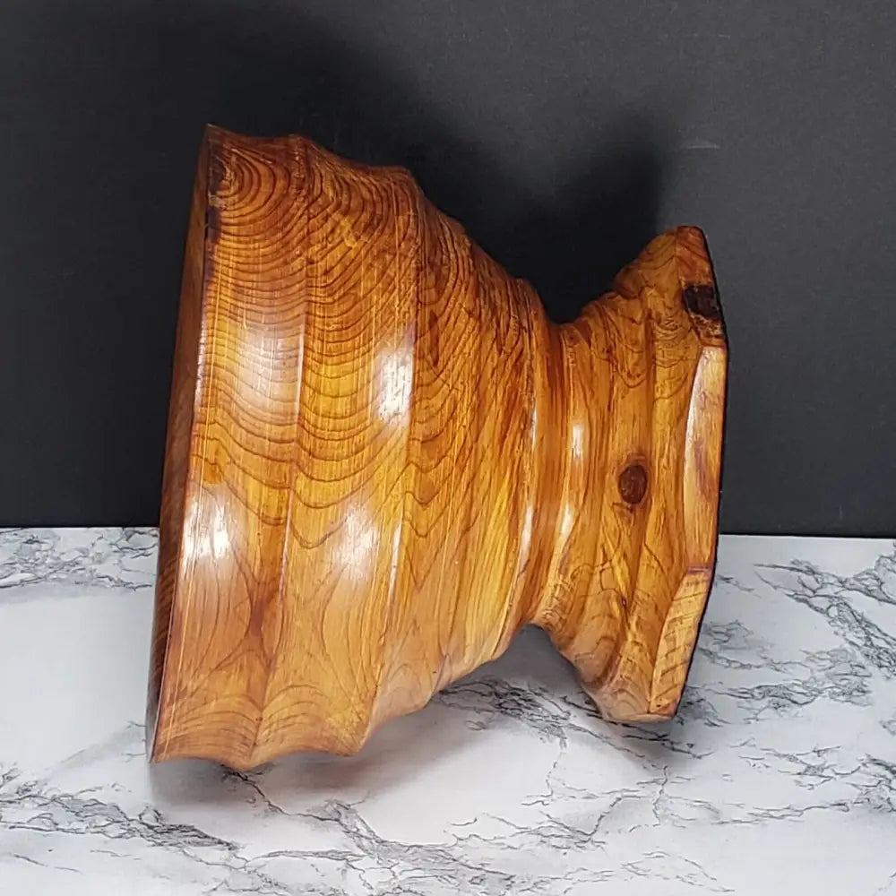 Handmade Wood Pedestal Bowl With Fruit Vintage Decor
