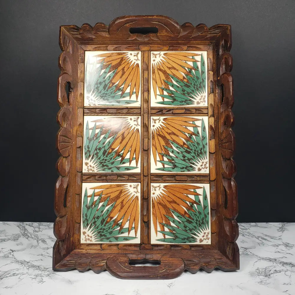 Handmade Wood Tile Serving Tray Vintage Decor