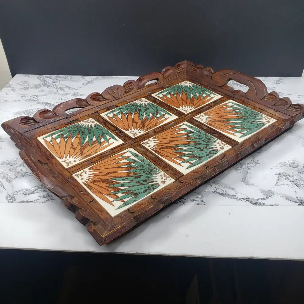 Handmade Wood Tile Serving Tray Vintage Decor