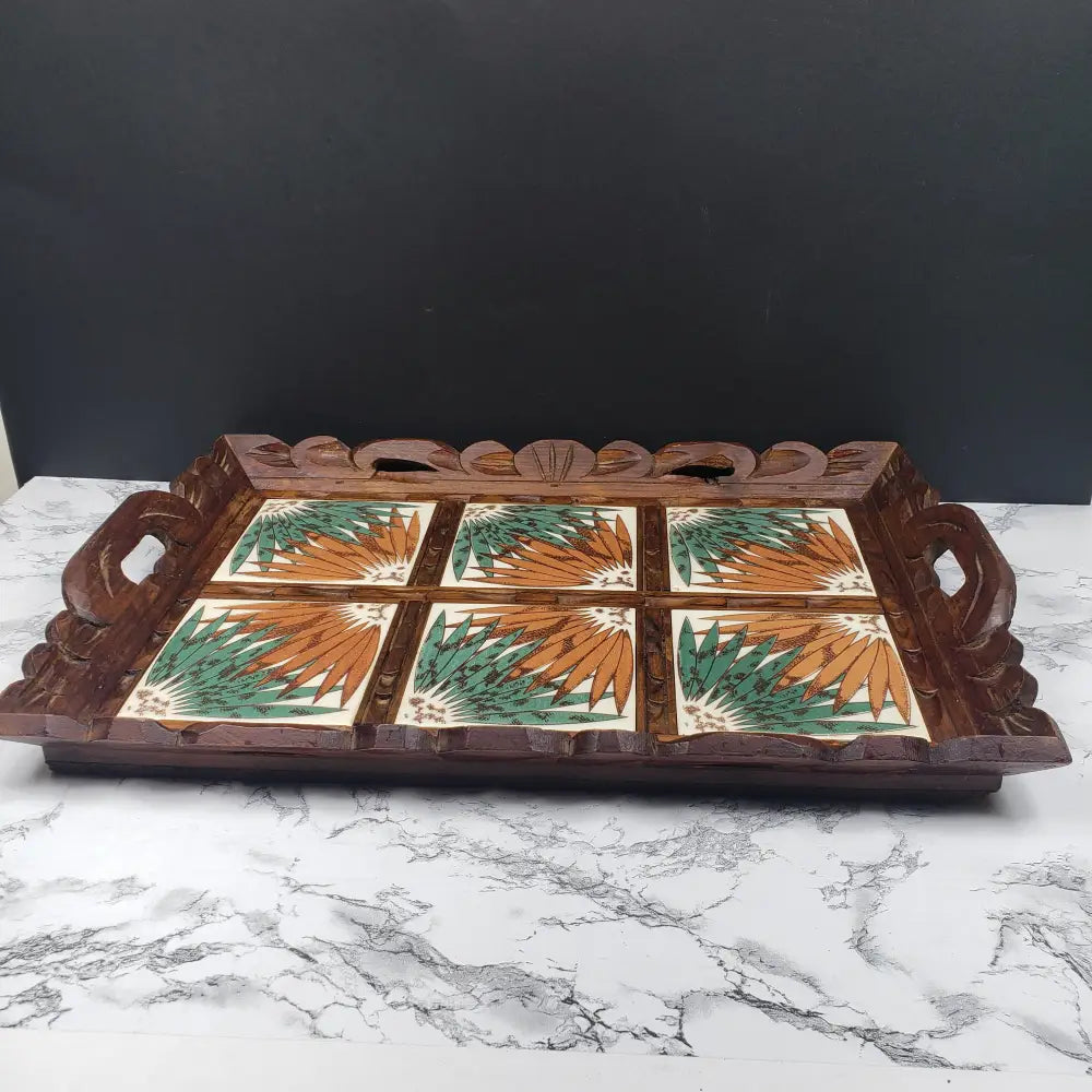 Handmade Wood Tile Serving Tray Vintage Decor