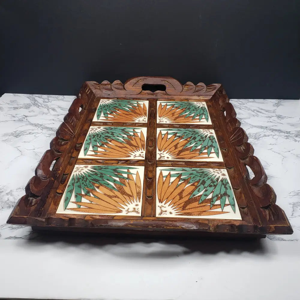 Handmade Wood Tile Serving Tray Vintage Decor
