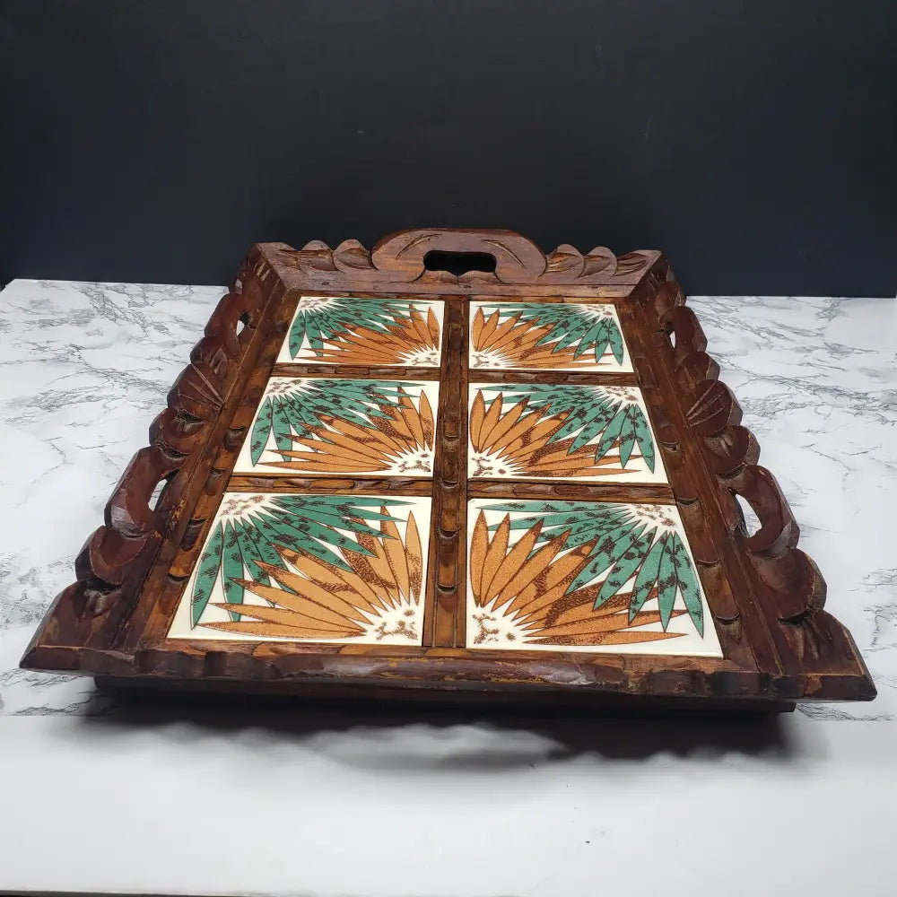 Handmade Wood Tile Serving Tray Vintage Decor