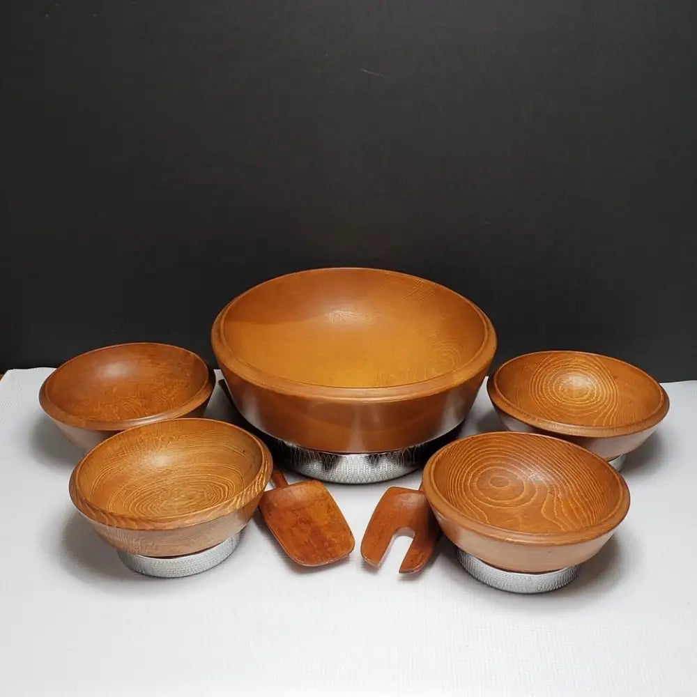 Hellerware Wood & Chrome Salad Set Vintage - Decor