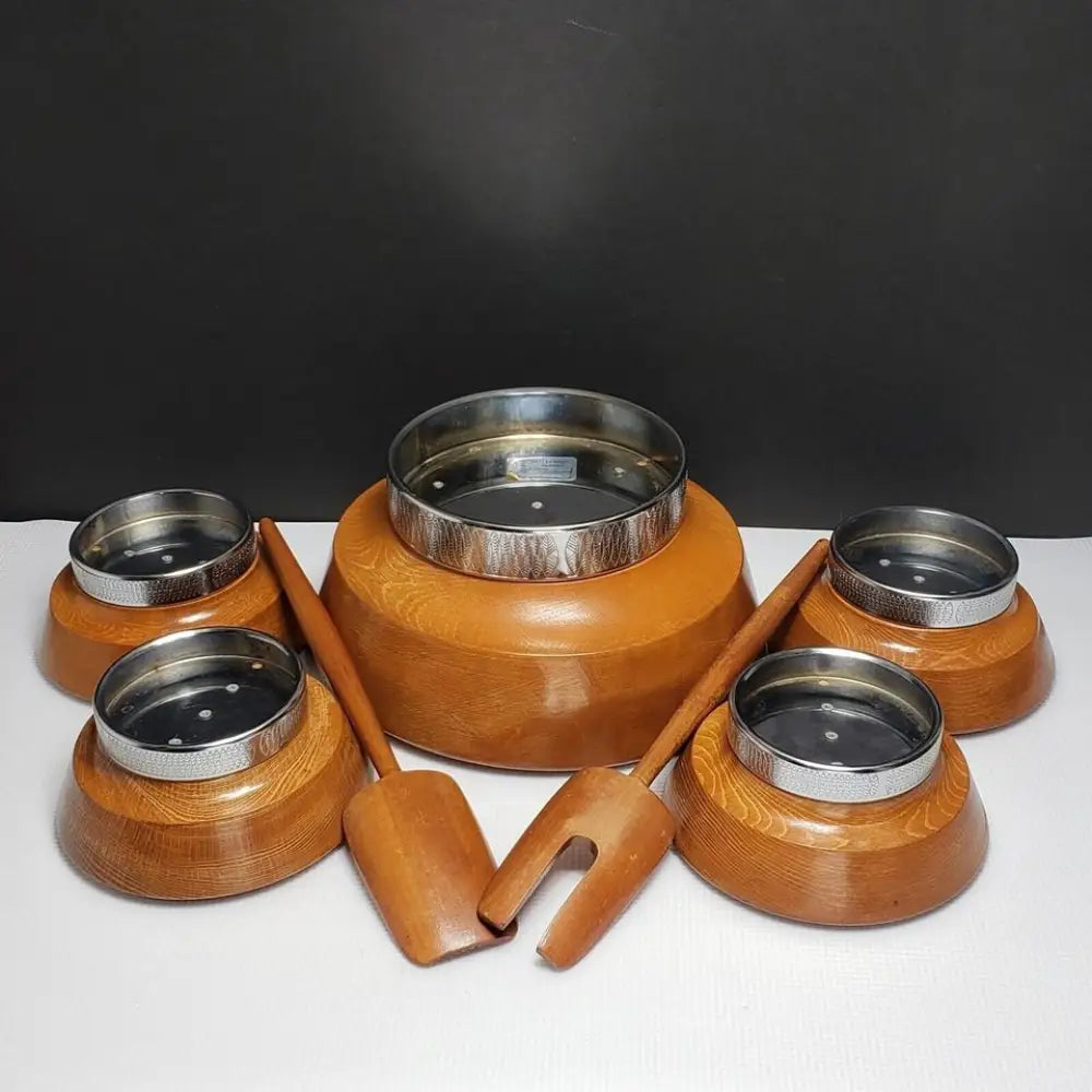 Hellerware Wood & Chrome Salad Set Vintage - Decor