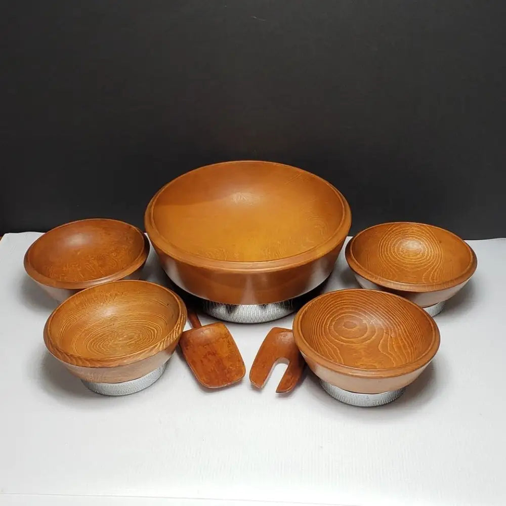 Hellerware Wood & Chrome Salad Set Vintage - Decor