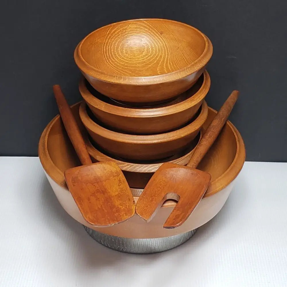 Hellerware Wood & Chrome Salad Set Vintage - Decor