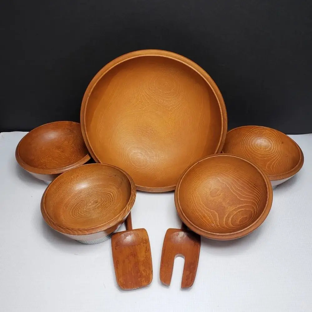 Hellerware Wood & Chrome Salad Set Vintage - Decor
