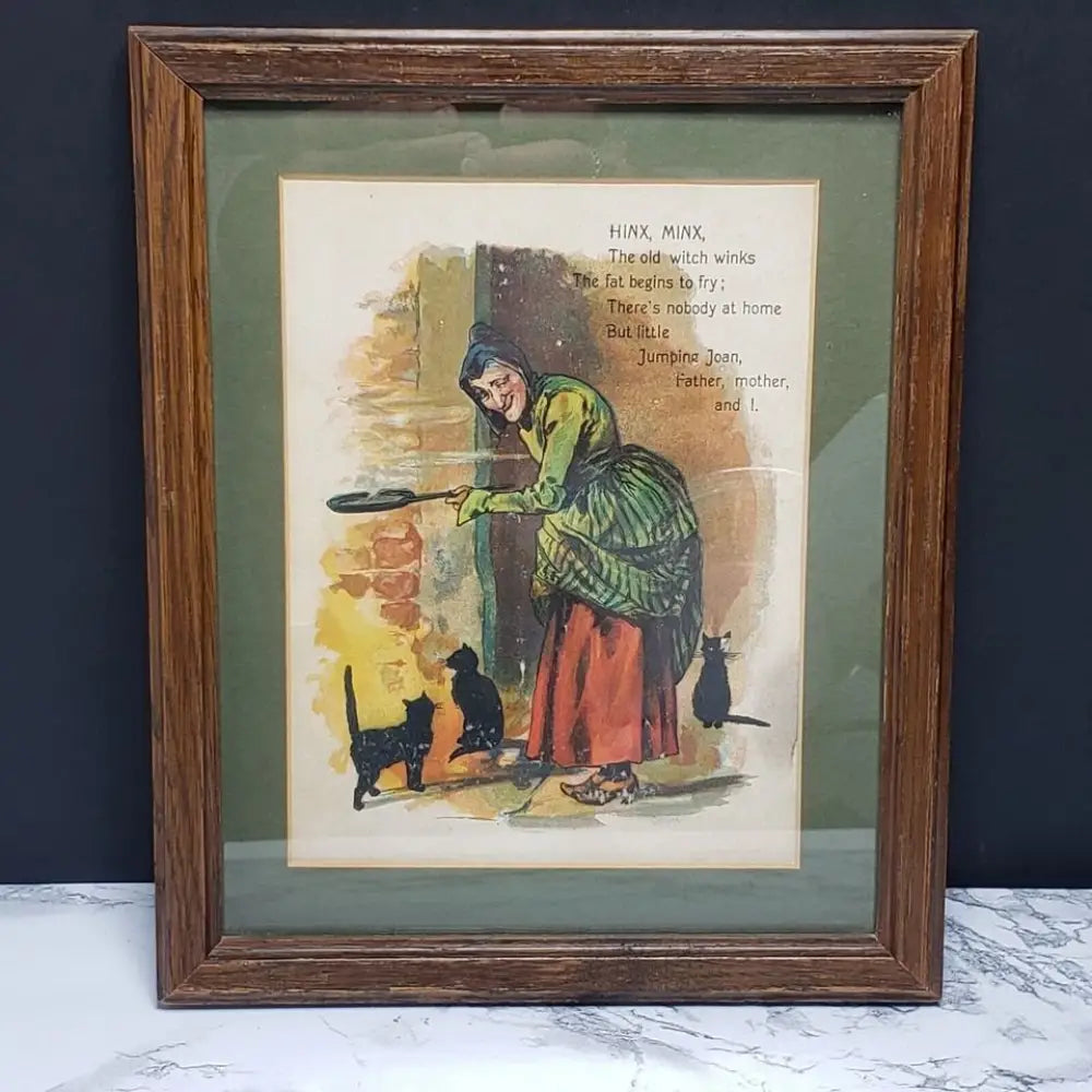 Framed Hinx Minx Nursery Rhyme Vintage Book Page - Decor