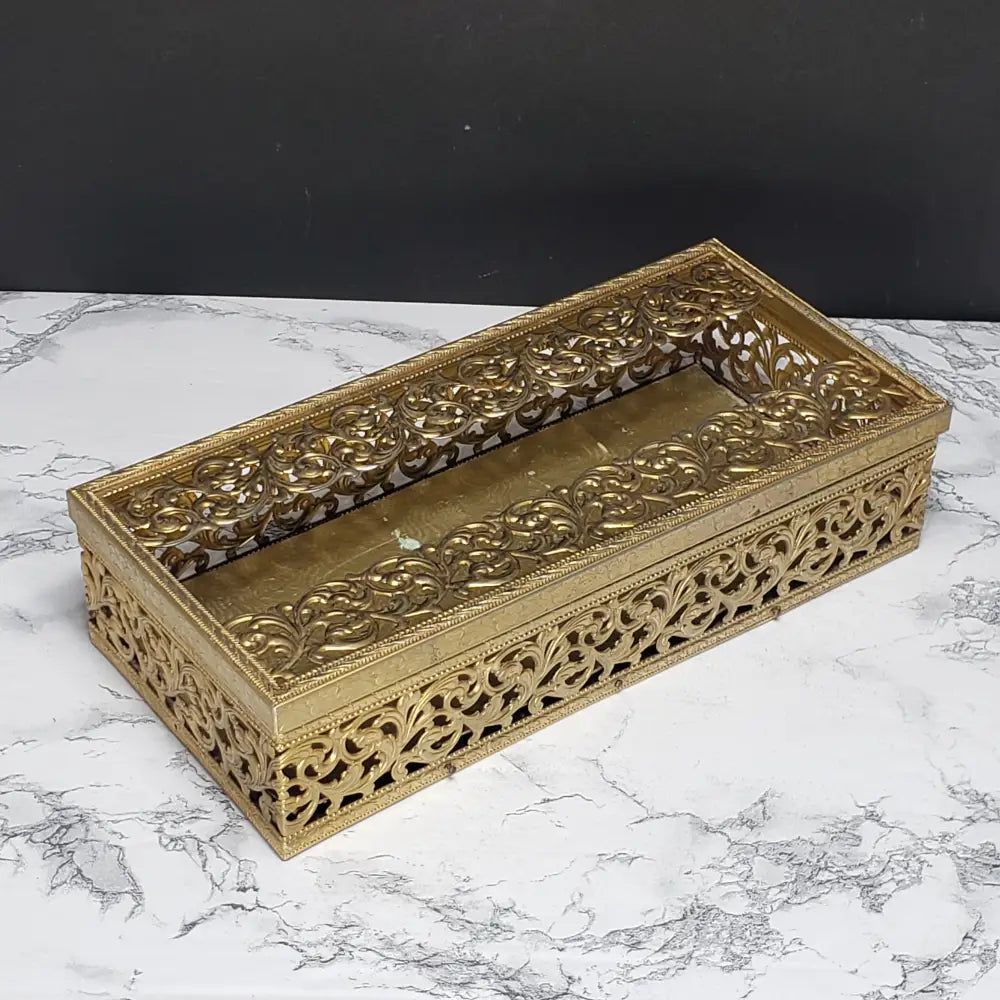 Hollywood Regency Filigree Ormolu Kleenex Box Holder (Vintage) Decor