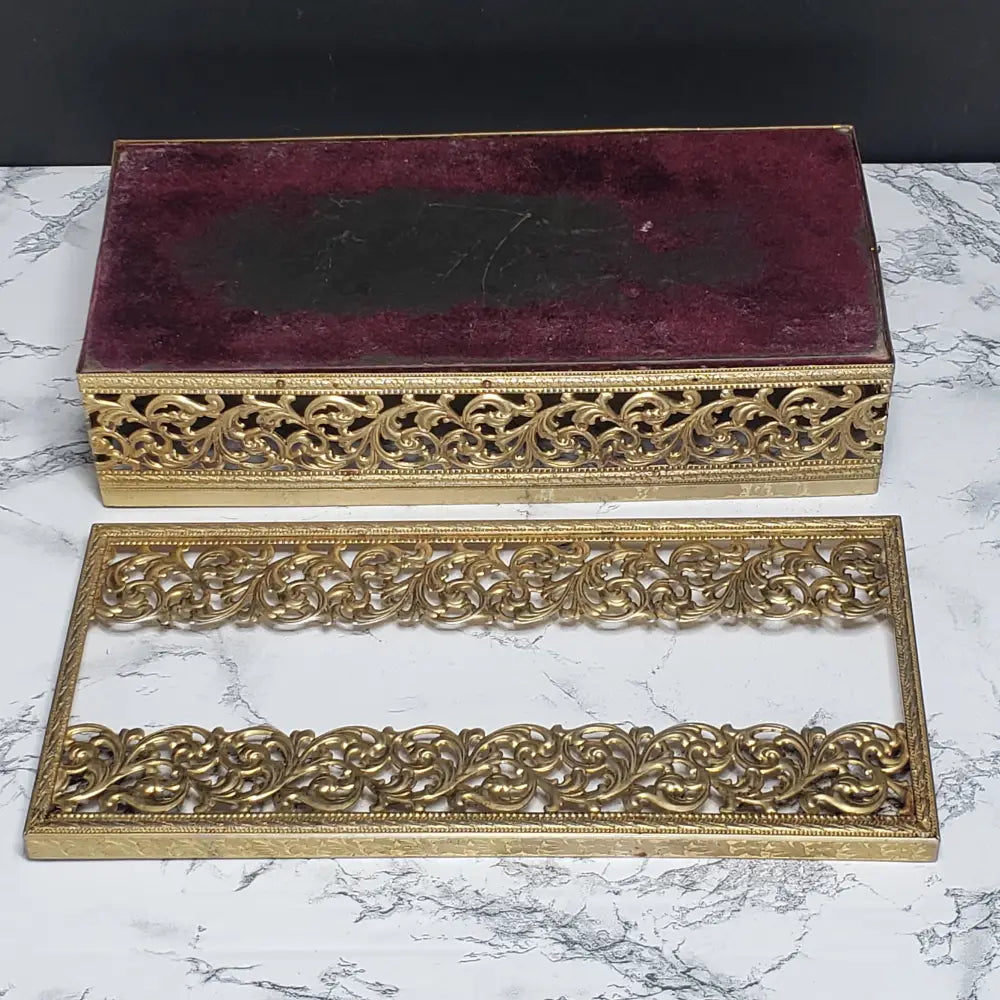 Hollywood Regency Filigree Ormolu Kleenex Box Holder (Vintage) Decor