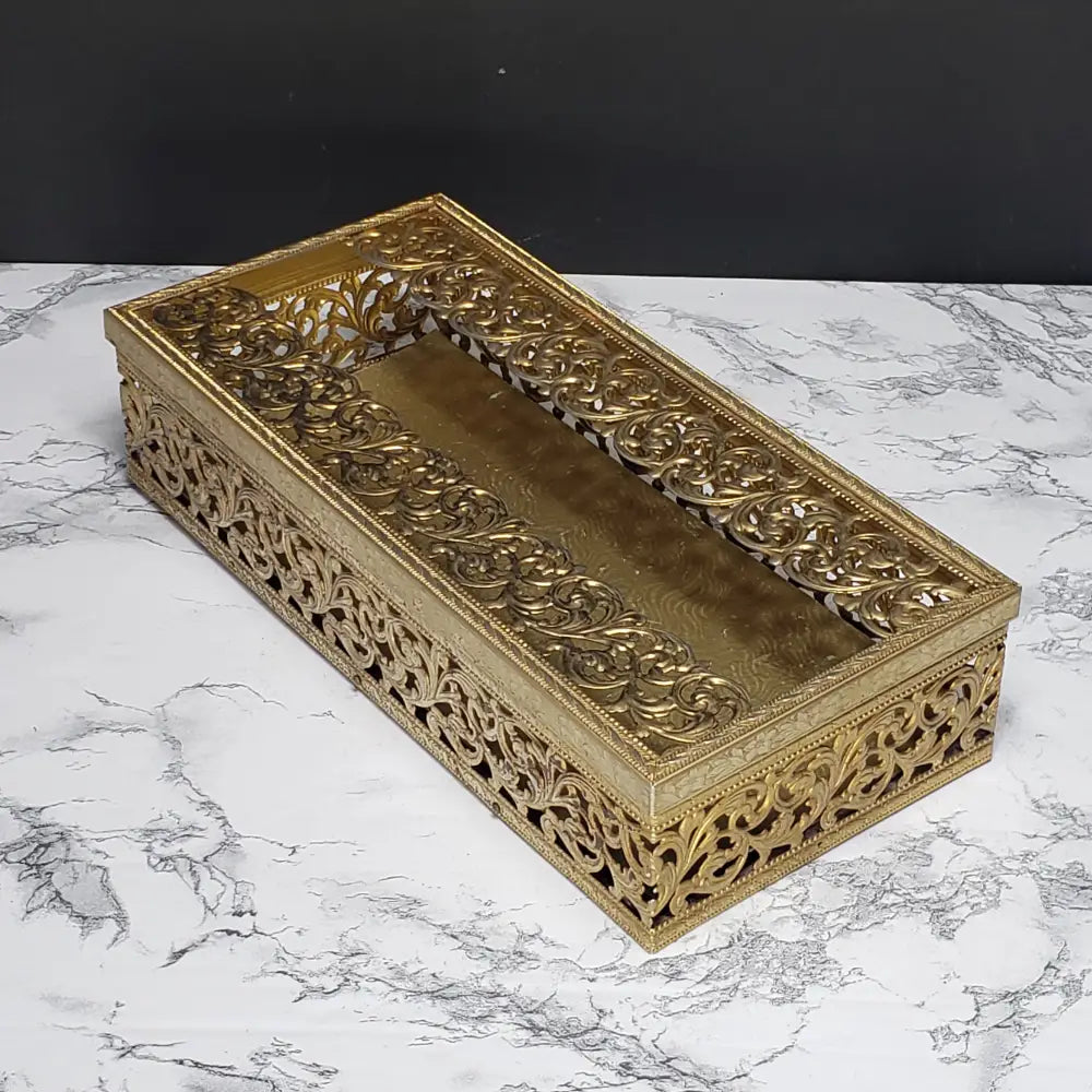 Hollywood Regency Filigree Ormolu Kleenex Box Holder (Vintage) Decor