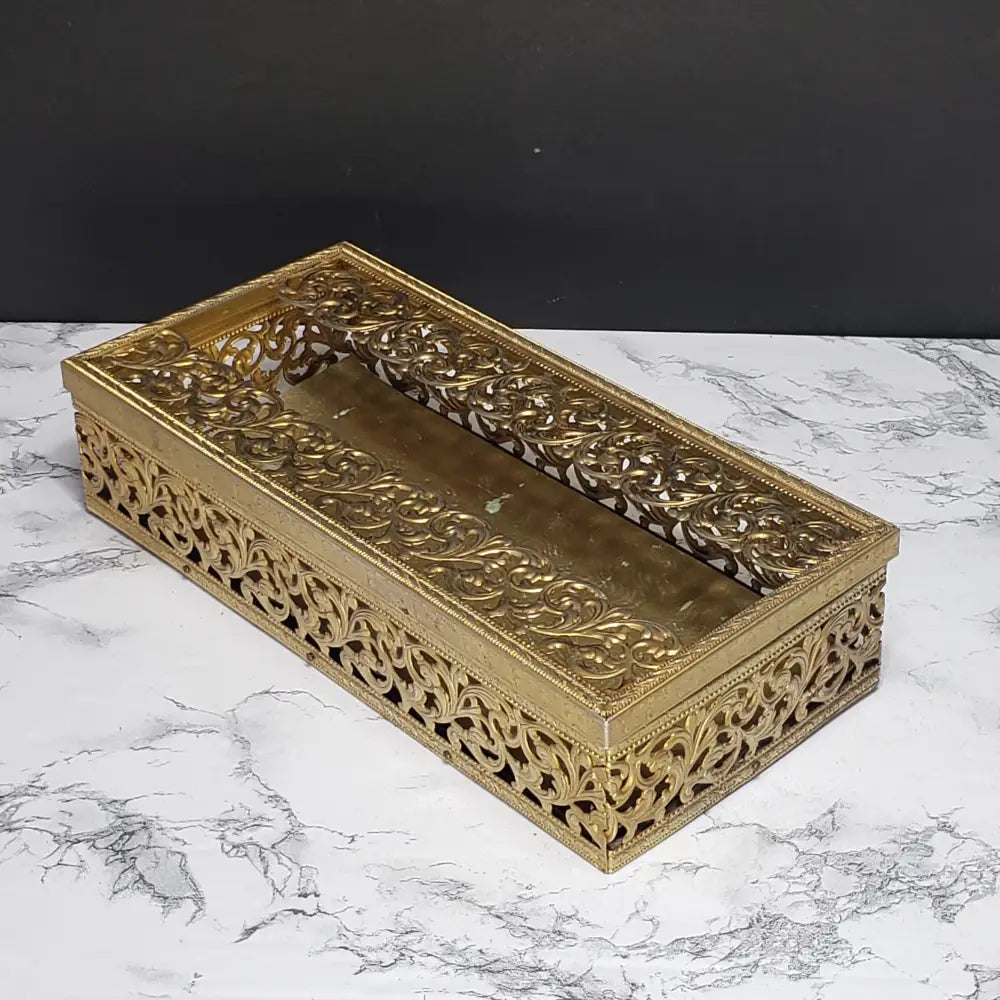 Hollywood Regency Filigree Ormolu Kleenex Box Holder (Vintage) Decor