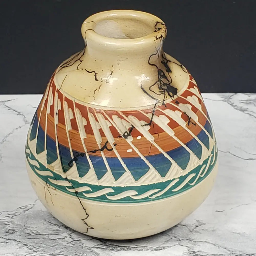 Horsehair Pottery Etched Signed Jim Woods Vintage Vases