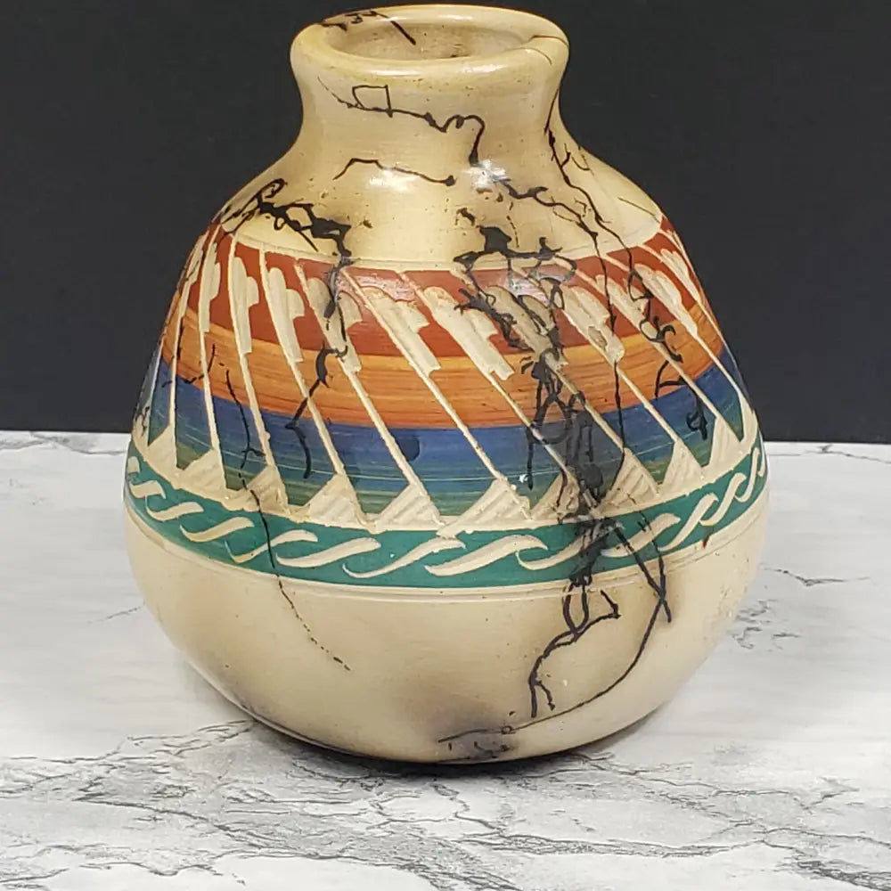 Horsehair Pottery Etched Signed Jim Woods Vintage Vases