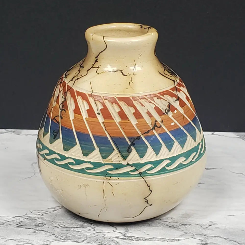 Horsehair Pottery Etched Signed Jim Woods Vintage Vases