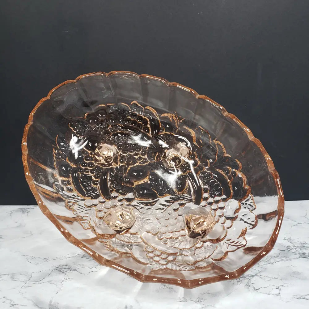 Indiana Glass Garland Pink Fruit Centerpiece Bowl Vintage Collectibles