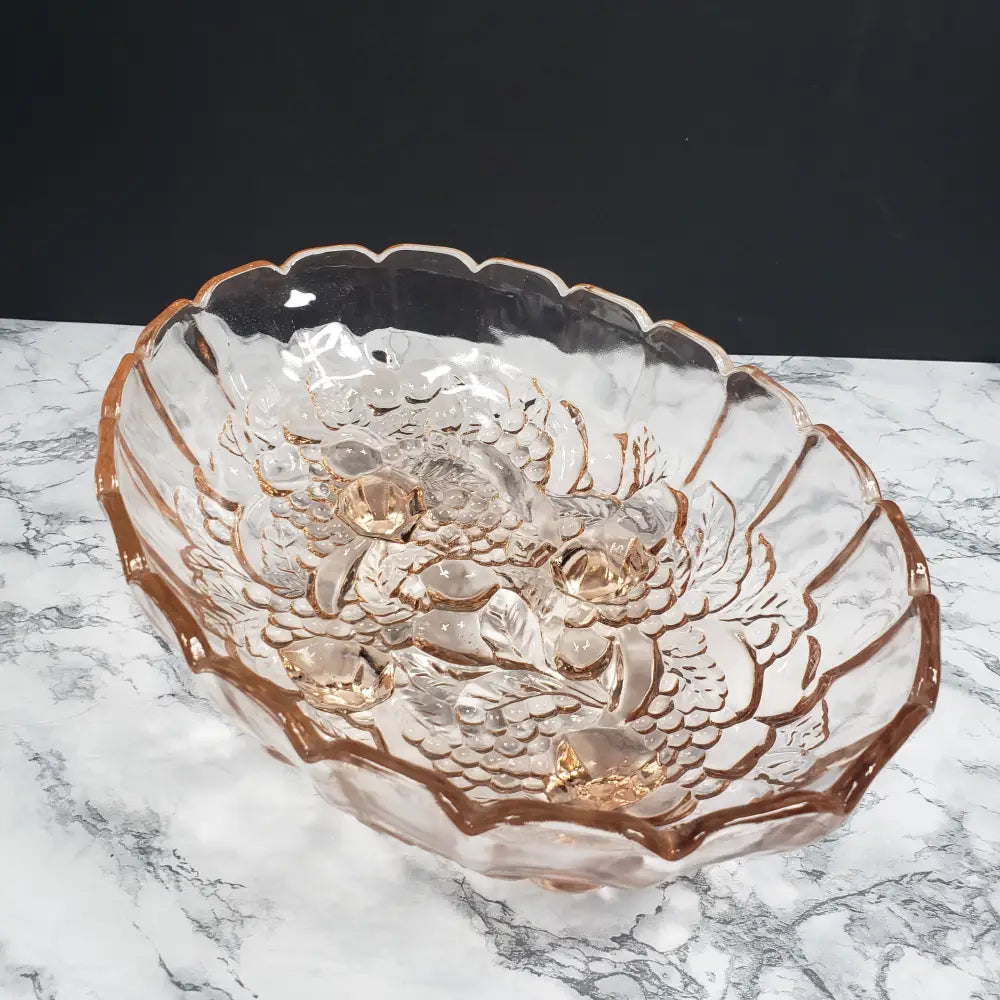 Indiana Glass Garland Pink Fruit Centerpiece Bowl Vintage Collectibles