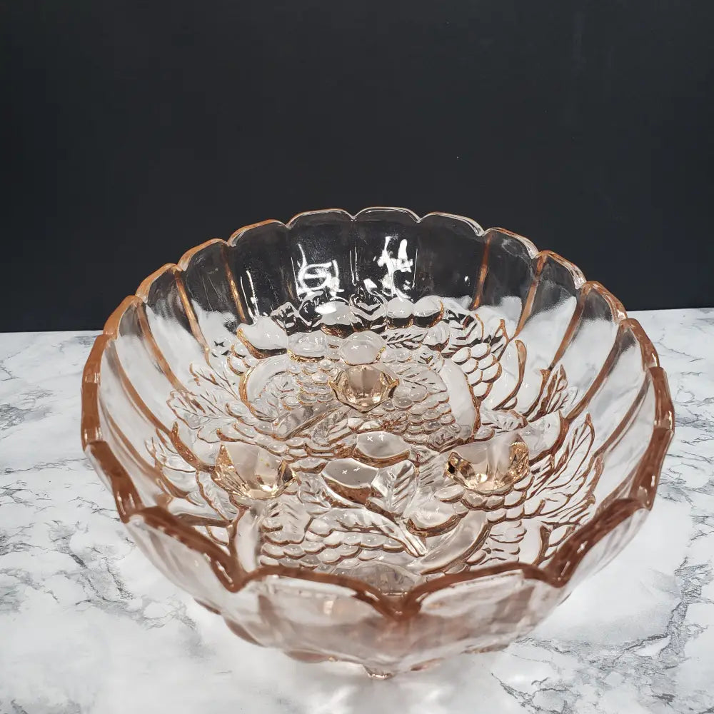 Indiana Glass Garland Pink Fruit Centerpiece Bowl Vintage Collectibles
