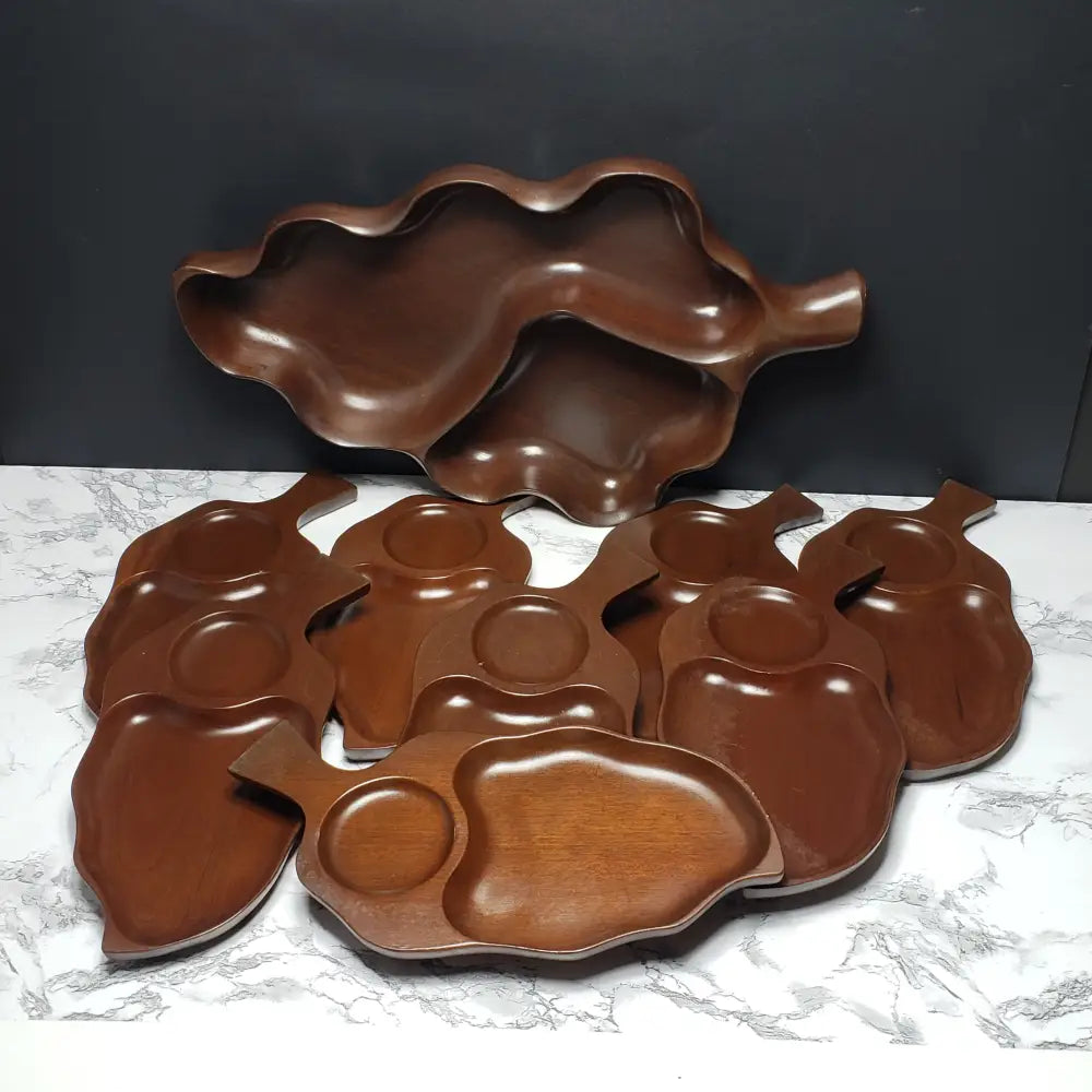 Solid Wood Japanese Party Tray Serving Set 9Pc (Vintage) Decor