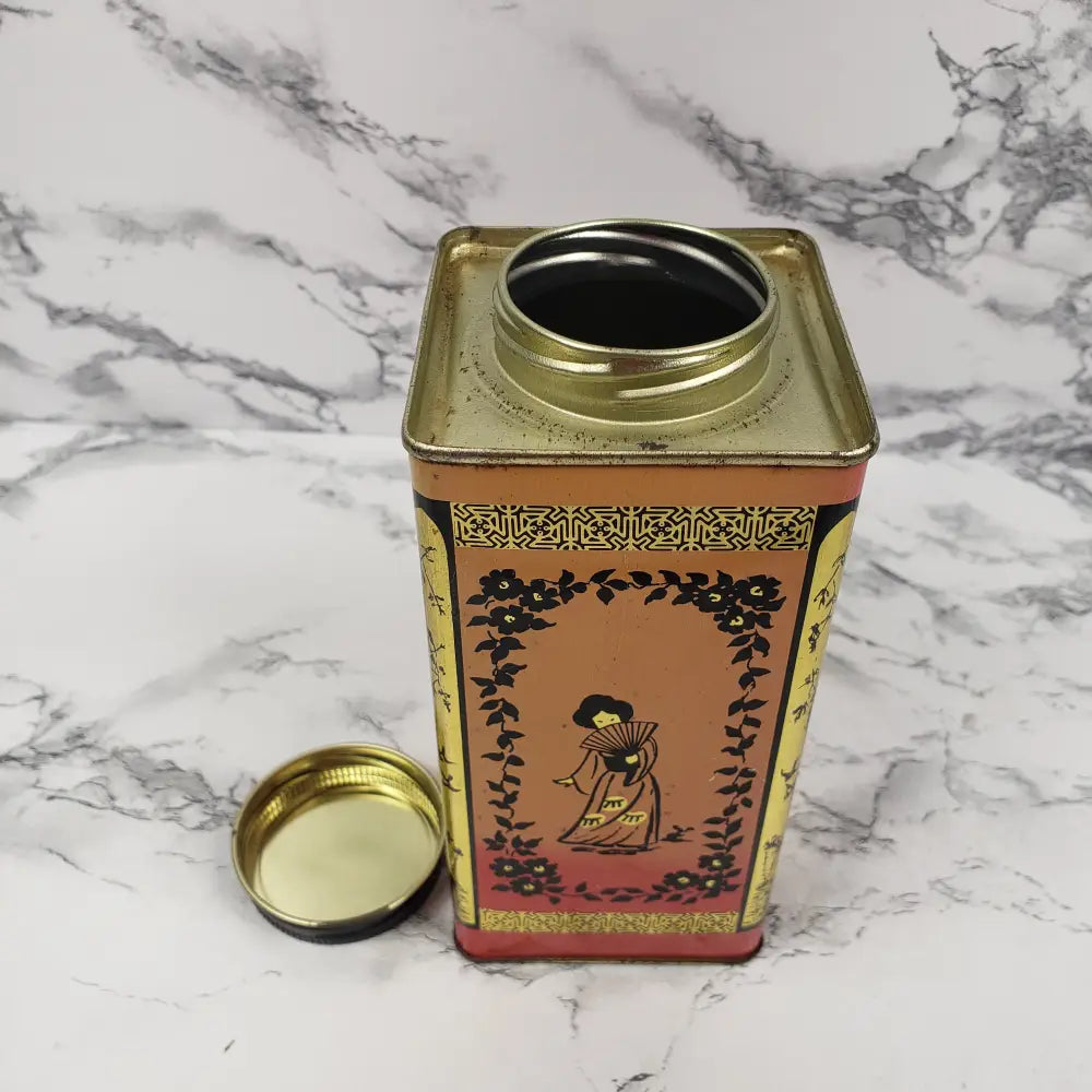 Jasmine Tea Lidded Tin Canister Vintage Decor