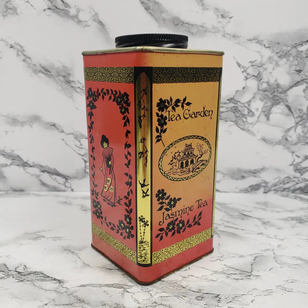 Jasmine Tea Lidded Tin Canister Vintage Decor