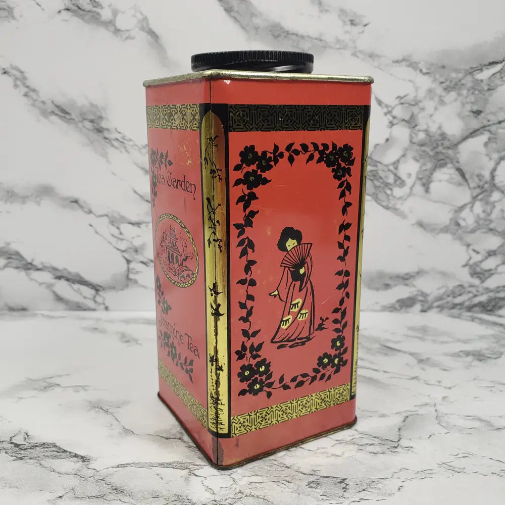 Jasmine Tea Lidded Tin Canister Vintage Decor
