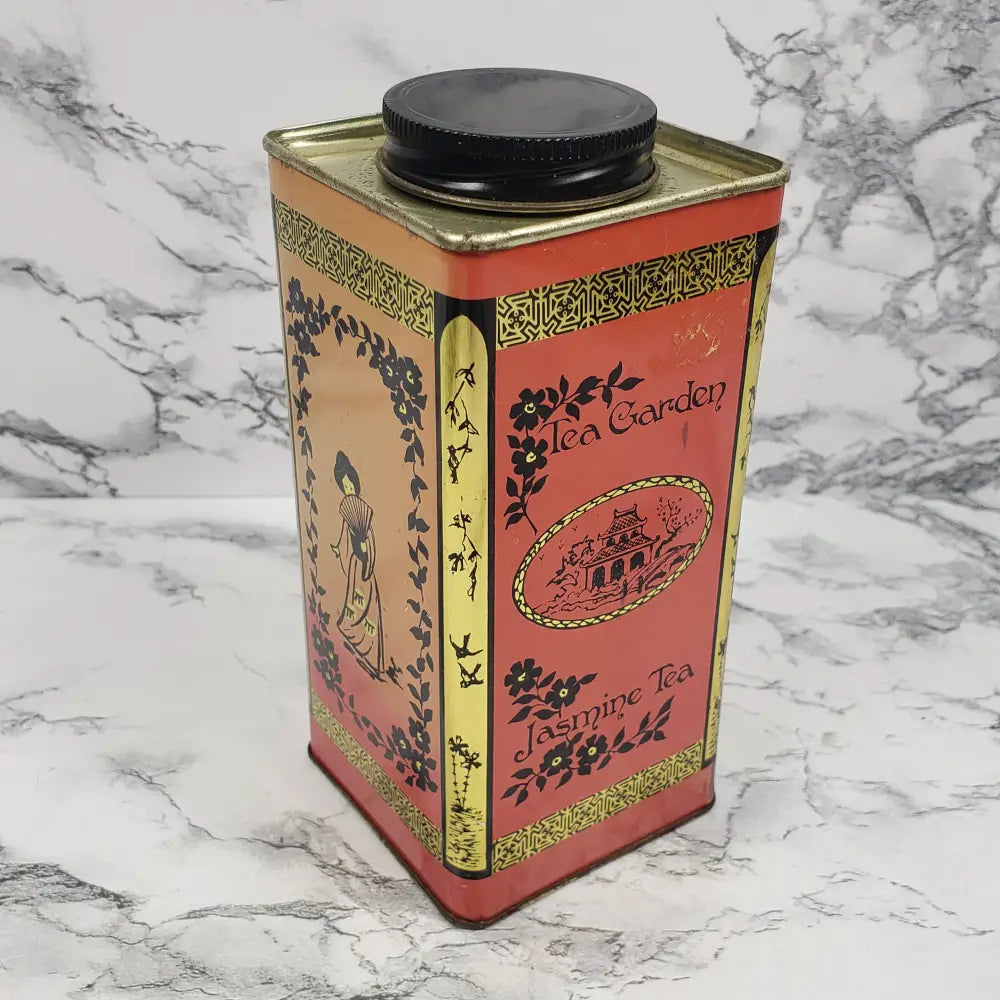 Jasmine Tea Lidded Tin Canister Vintage Decor